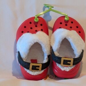 CROCS Red Kids Size C9 Slippers with Faux Fur